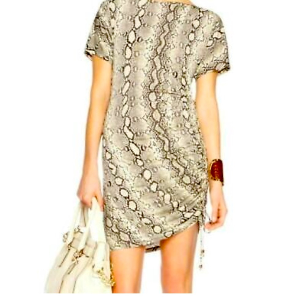 Michael Michael Kors Womens Dress Side Ruched Snake Print Short Sleeves